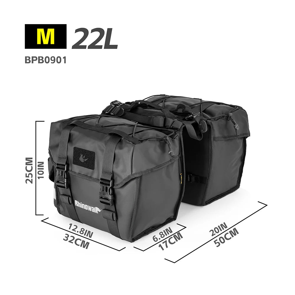 Rhinowalk Fahrrad-Gepäckträgertasche, 22/40/50 l, wasserdichte doppelseitige Fahrrad-Satteltasche mit innerer Stützplatte, erweiterbarer Aufbewahrungsgurt