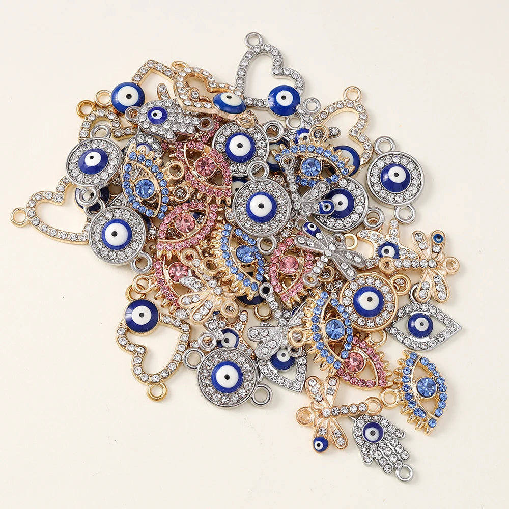 10 Stück Mixed Crystal Evil Eye Charms Türkische Lucky Blue Eye Charms Anhänger Anschlüsse für Armband Ohrringe Halskette DIY Schmuck