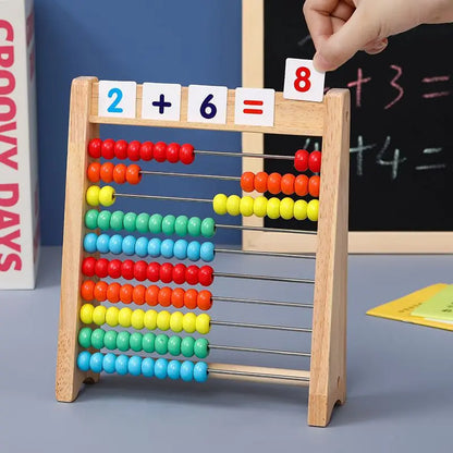 Klassisches pädagogisches Mathe-Zählspielzeug aus Holz mit 10 Reihen, 100 Perlen mit Zählstäben, Zahlen- und Alphabet-Karte, Vorschul-Mathe-Lernen
