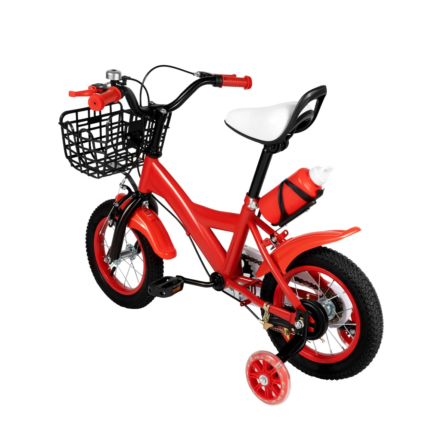 12" rotes Fahrrad mit Stützrädern, verstellbarer Sitz und Lenker, Sicherheitsbremsen, blinkende Räder für Kinder von 2–4 Jahren