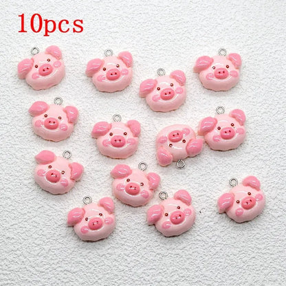 10 Stück Kawaii leuchtend rosa Schwein Harz Charms Cartoon Flatback Tier Ohrring Schlüsselanhänger Anhänger DIY Schmuck machen
