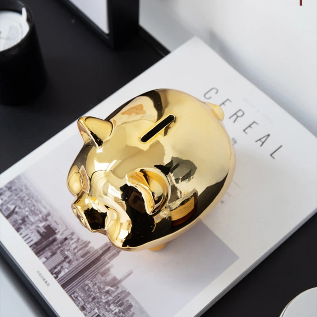 Sparschwein aus Keramik, goldenes Schweinchen, niedliches Münzsparschwein, Glücksschwein, Dekoration, kreative Heimtextilien, einfacher Zugang, Geldbanken, Neu