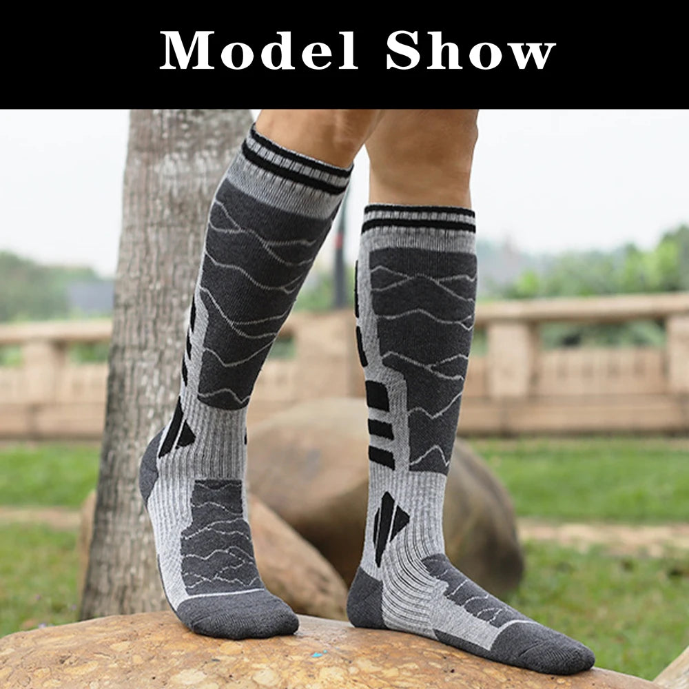 1 paar Merino Wolle Baumwolle Winter Männer Warme Ski Socken Dicker Sport Snowboard Radfahren Fußball Socken Hohe Elastische Thermische Socken