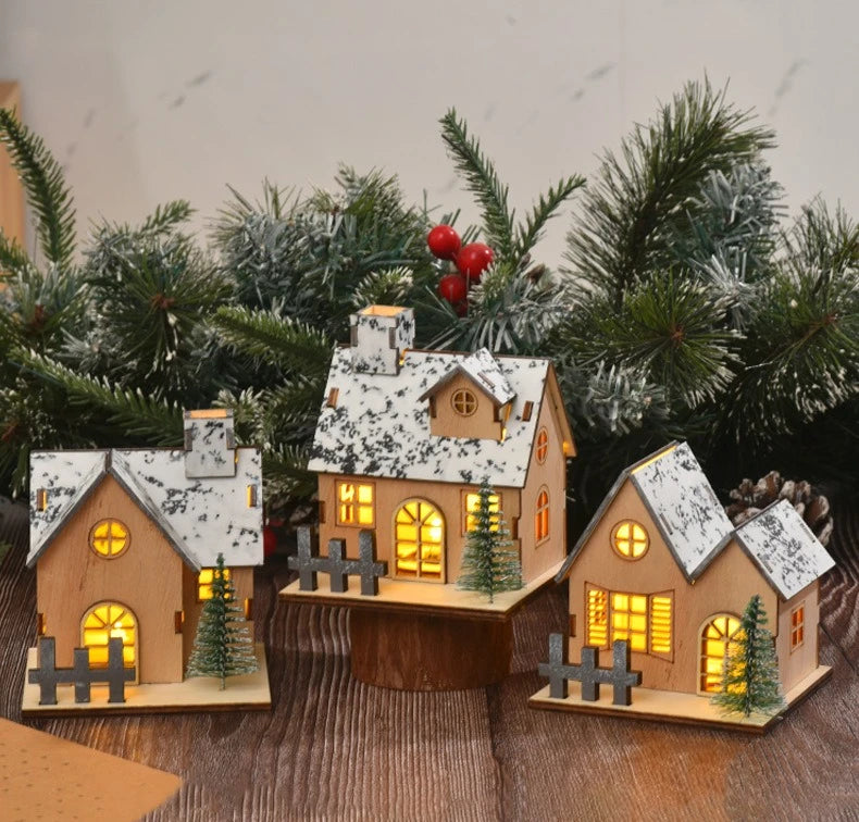 Weihnachts-Holzhaus, leuchtende Hütte für frohe Weihnachten, LED-Licht, Zuhause, DIY, Weihnachtsbaumschmuck, Kindergeschenke, 2026 Neujahr