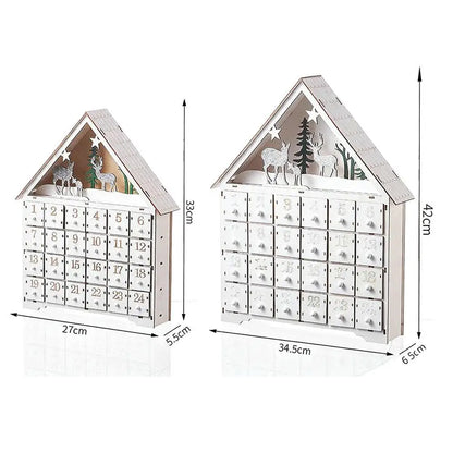 Weihnachts-Adventskalenderhaus aus Holz mit 24 Schubladen, Countdown zu Weihnachten für Kinder, LED-Heimdekoration, klein/groß