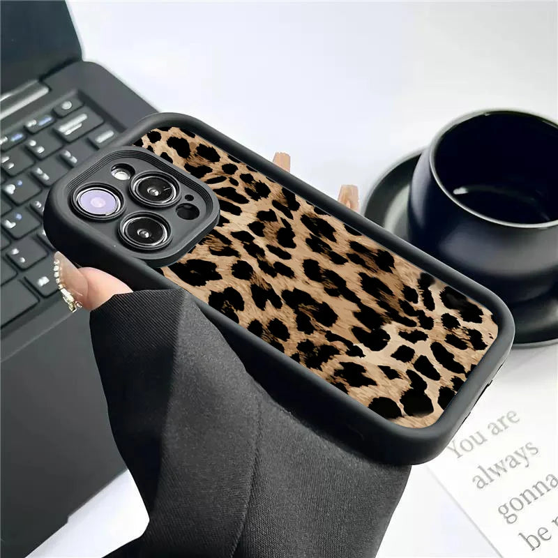 Mode Sexy Braun Leopard Silikon Soft Case Für iPhone 13 14 Pro Max 11 12 Mini 15 16 Plus SE2022 7 8 X XS XR Stoßfest Abdeckung