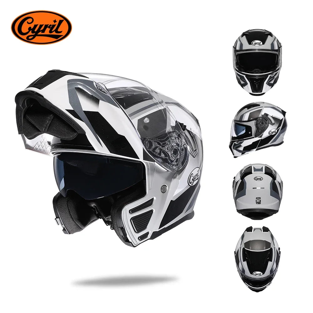 Integraler Motorradhelm mit Dual-Visier, Cyril hochklappbarer Motorradhelm mit Bluetooth-Steckplatz für Erwachsene, DOT-zugelassener Helm