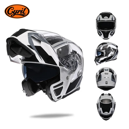 Integraler Motorradhelm mit Dual-Visier, Cyril hochklappbarer Motorradhelm mit Bluetooth-Steckplatz für Erwachsene, DOT-zugelassener Helm