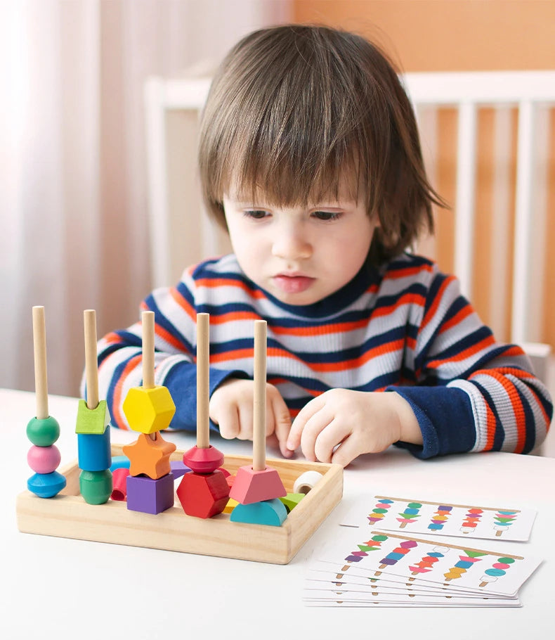 Montessori Holzspielzeug Farbform passendes Puzzlespiel Bunte Perlen Farbkognition Frühes Lernspielzeug Geschenk für Kinder