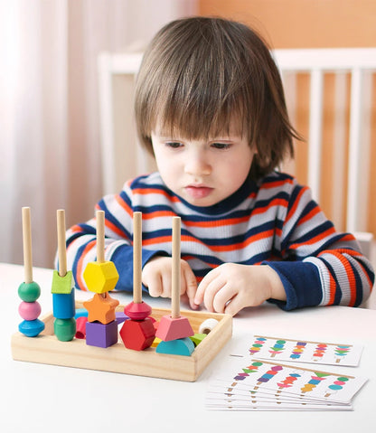 Montessori Holzspielzeug Farbform passendes Puzzlespiel Bunte Perlen Farbkognition Frühes Lernspielzeug Geschenk für Kinder