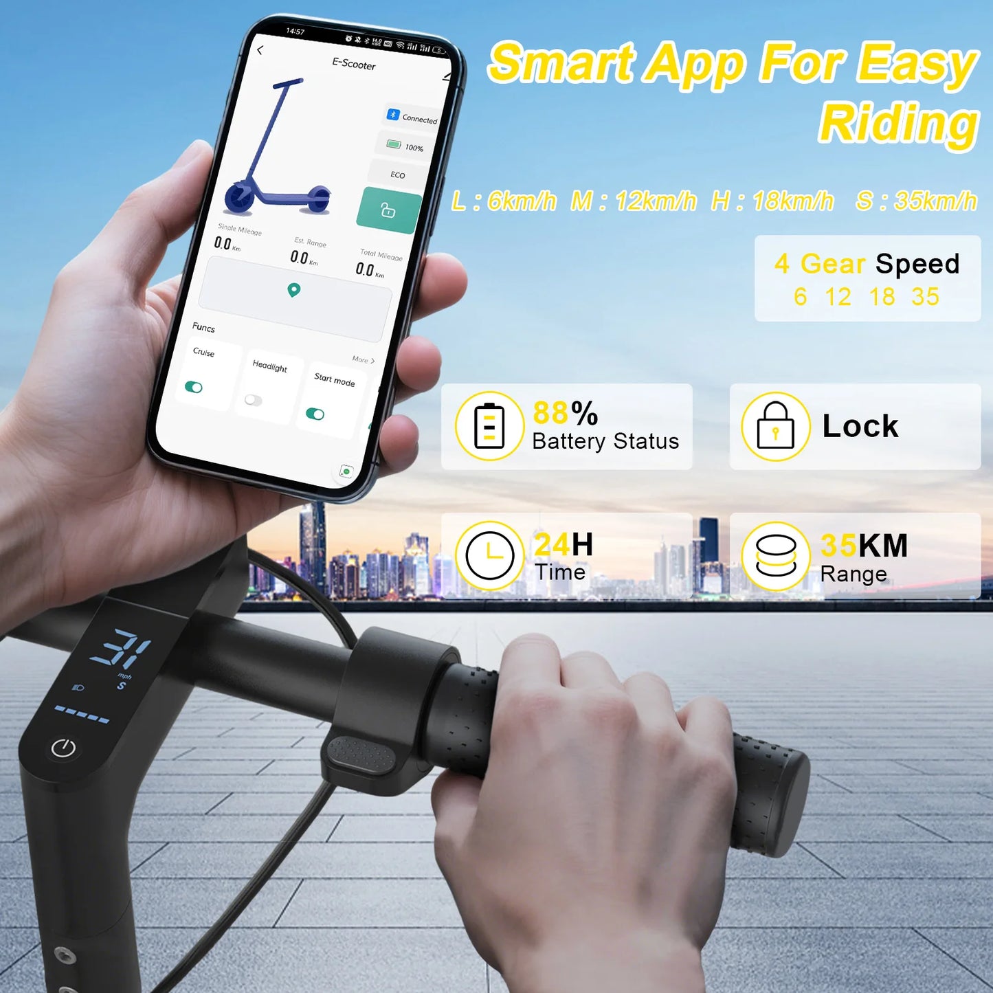 AOVOPRO LP10 500 W Elektroroller 42 V 10,5 Ah 35 km/h 35 km große Reichweite 10 Zoll mit Stoßdämpfung, intelligenter faltbarer EScooter