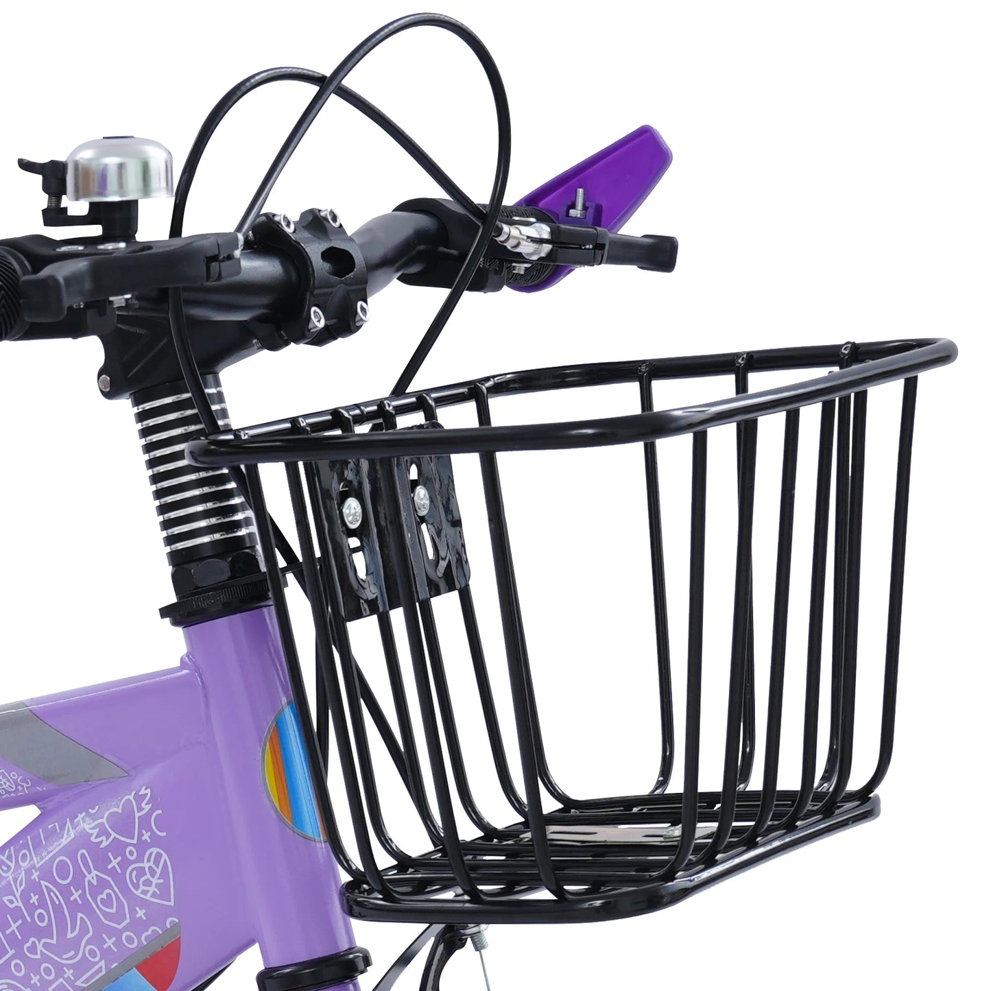 14-Zoll-Kinderfahrrad, verstellbarer Sitz, Kinderfahrradlast 50 kg, mit Trainingsrädern + Korb + Rücksitz für 3–6 Jahre alt (lila/rosa)