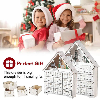 Weihnachts-Adventskalenderhaus aus Holz mit 24 Schubladen, Countdown zu Weihnachten für Kinder, LED-Heimdekoration, klein/groß
