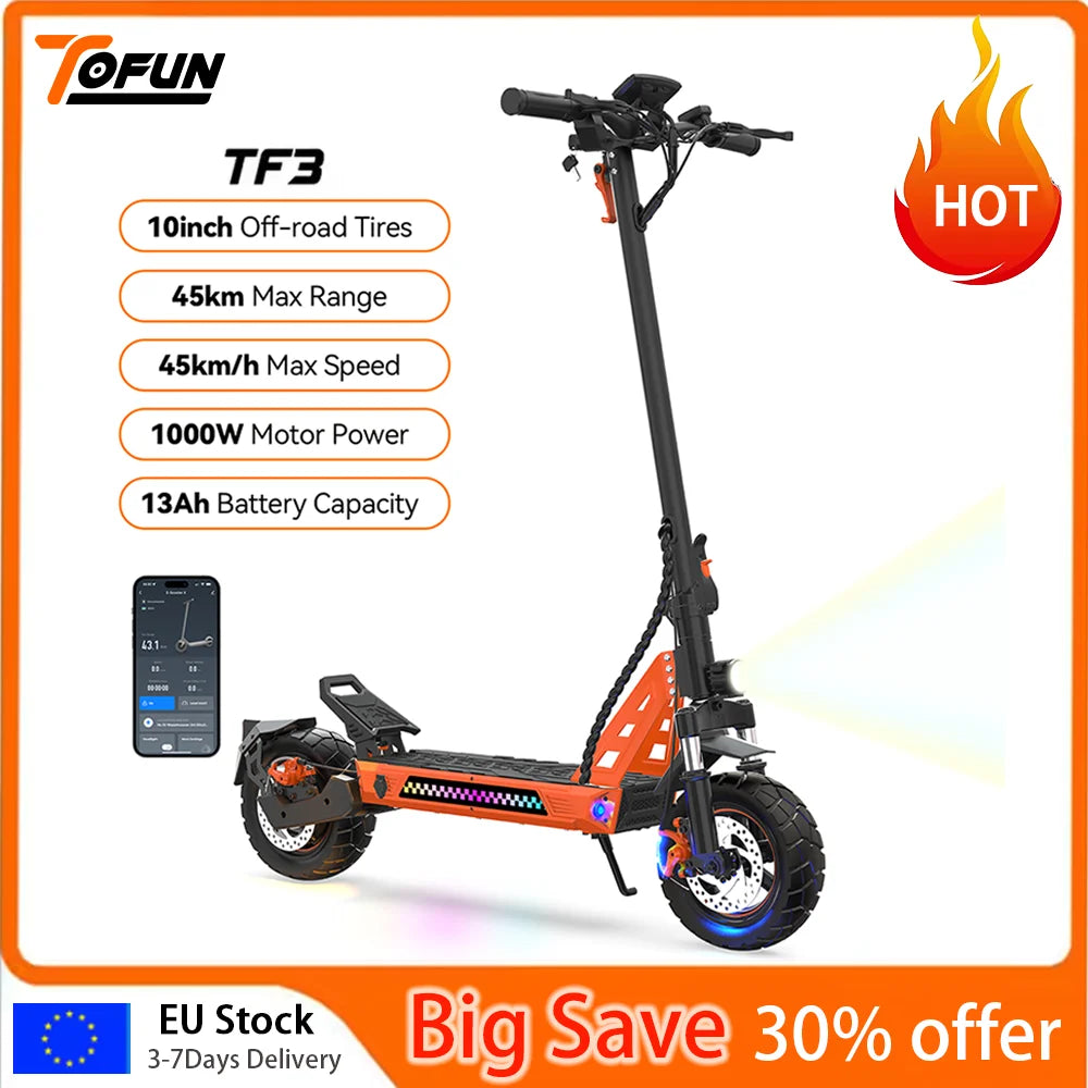 TOFUN TF3 Elektroroller 1000W Motor 48V13Ah Batterie Erwachsene Sport Road Mountain E-Scooter 10 Zoll Reifen Schnee Faltbarer EScooter