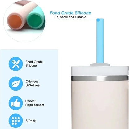 Ersatzstrohhalme für Stanley 40 oz Tassenbecher, 12er-Pack transparente wiederverwendbare Kunststoffstrohhalme, 2 Strohbürsten, für Stanley Cup