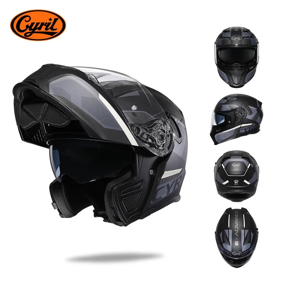 Integraler Motorradhelm mit Dual-Visier, Cyril hochklappbarer Motorradhelm mit Bluetooth-Steckplatz für Erwachsene, DOT-zugelassener Helm