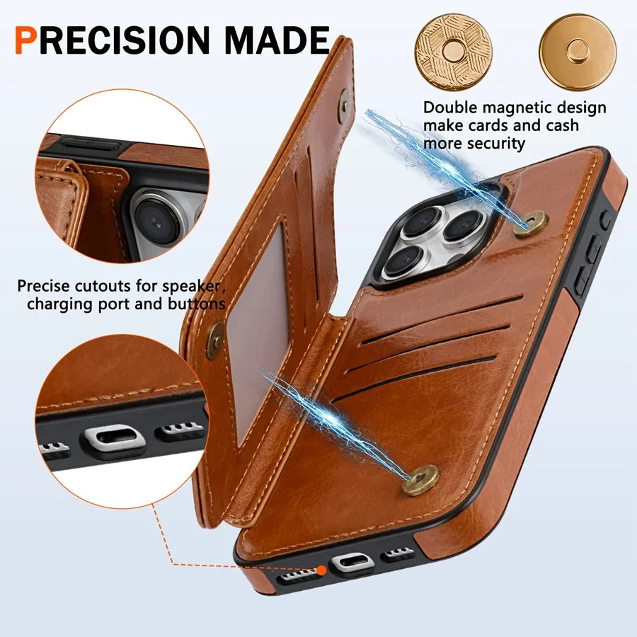 Brieftasche RFID-blockierende Schicht schützen Anti-Diebstahl-Magnet-Ledertasche für iPhone 16e 16 Pro Max 15 Plus 14 13 12 11 SE2 XS XR 8 7