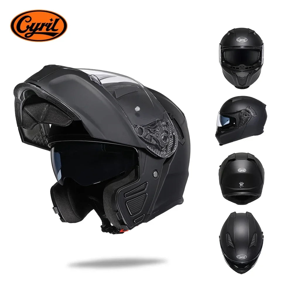 Integraler Motorradhelm mit Dual-Visier, Cyril hochklappbarer Motorradhelm mit Bluetooth-Steckplatz für Erwachsene, DOT-zugelassener Helm