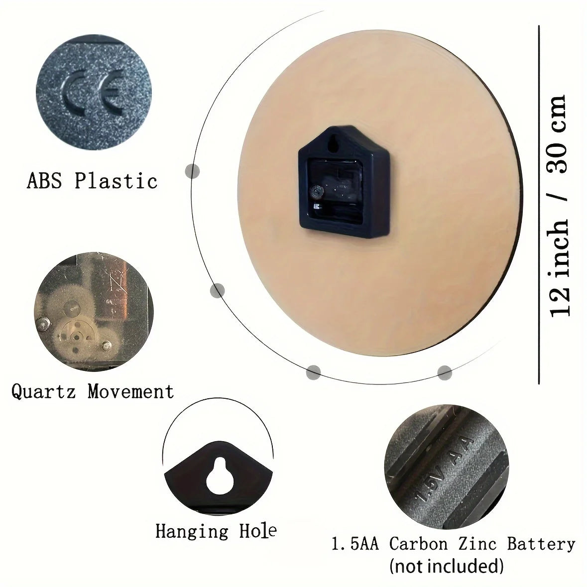 Nicht tickende Holz-Wanduhr – geräuschloser Betrieb, Weihnachtsdorf-Szene mit Schneemann, roter Tür und Schneeflocken – batteriebetrieben