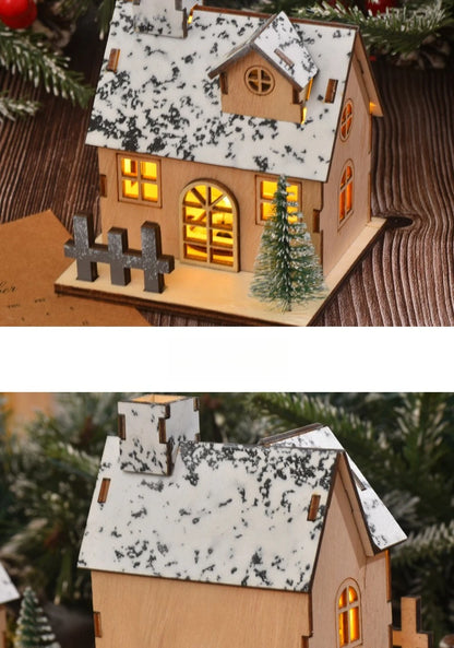 Weihnachts-Holzhaus, leuchtende Hütte für frohe Weihnachten, LED-Licht, Zuhause, DIY, Weihnachtsbaumschmuck, Kindergeschenke, 2026 Neujahr