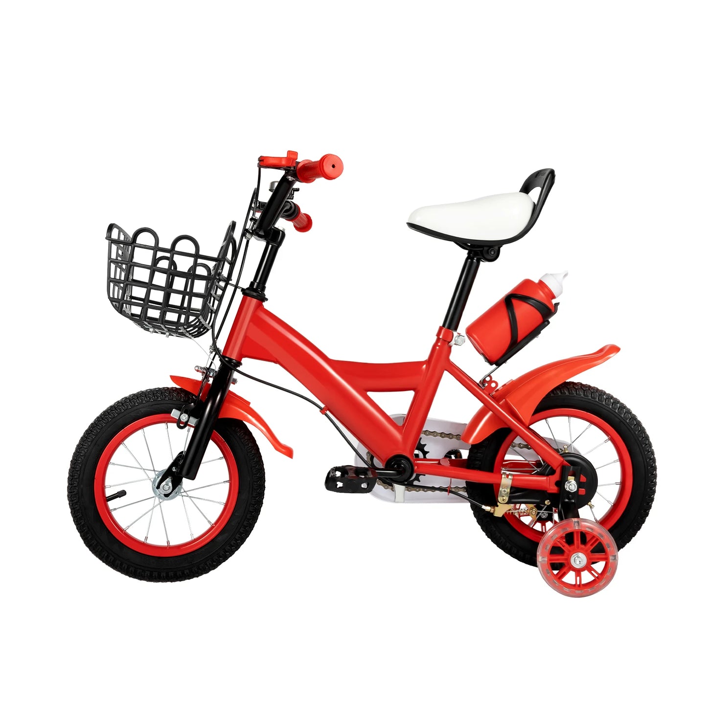 12" rotes Fahrrad mit Stützrädern, verstellbarer Sitz und Lenker, Sicherheitsbremsen, blinkende Räder für Kinder von 2–4 Jahren