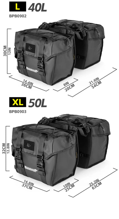 Rhinowalk Fahrrad-Gepäckträgertasche, 22/40/50 l, wasserdichte doppelseitige Fahrrad-Satteltasche mit innerer Stützplatte, erweiterbarer Aufbewahrungsgurt