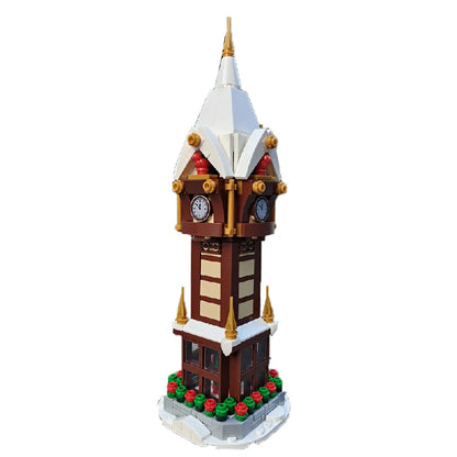 345PCS MOC Weihnachten Straße Uhr Turm Bausteine Stadt Platz Kalender Glocke Turm Architektur Ziegel Spielzeug Weihnachten Geschenk