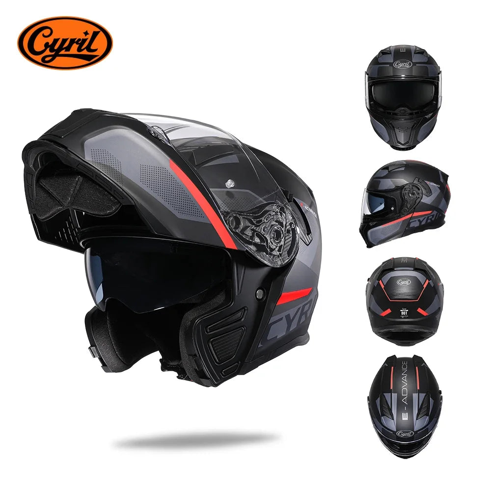 Integraler Motorradhelm mit Dual-Visier, Cyril hochklappbarer Motorradhelm mit Bluetooth-Steckplatz für Erwachsene, DOT-zugelassener Helm