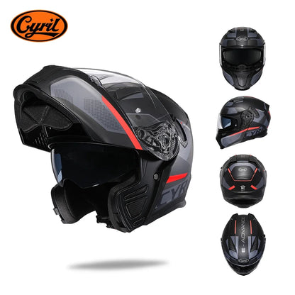 Integraler Motorradhelm mit Dual-Visier, Cyril hochklappbarer Motorradhelm mit Bluetooth-Steckplatz für Erwachsene, DOT-zugelassener Helm