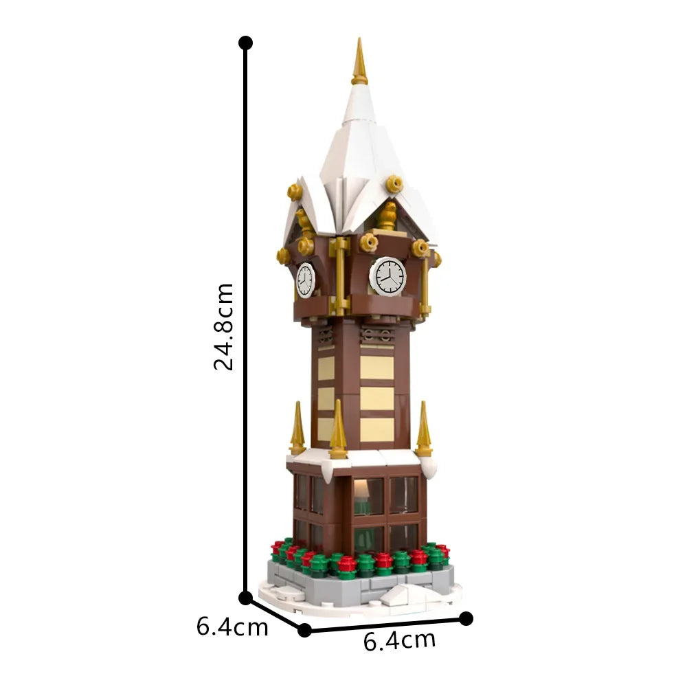 345PCS MOC Weihnachten Straße Uhr Turm Bausteine Stadt Platz Kalender Glocke Turm Architektur Ziegel Spielzeug Weihnachten Geschenk