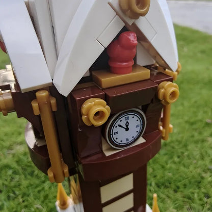 345PCS MOC Weihnachten Straße Uhr Turm Bausteine Stadt Platz Kalender Glocke Turm Architektur Ziegel Spielzeug Weihnachten Geschenk