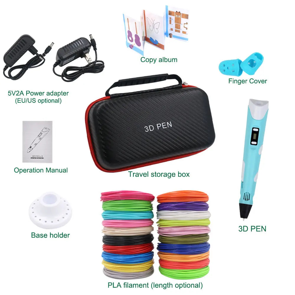 3D-Stift, 3D-Druckstift, DIY-Zeichenstift, 200 m, PLA-Filament, Kindergeburtstag, Kinder, Weihnachtsgeschenk mit Netzteil, Reise-Aufbewahrungsbox