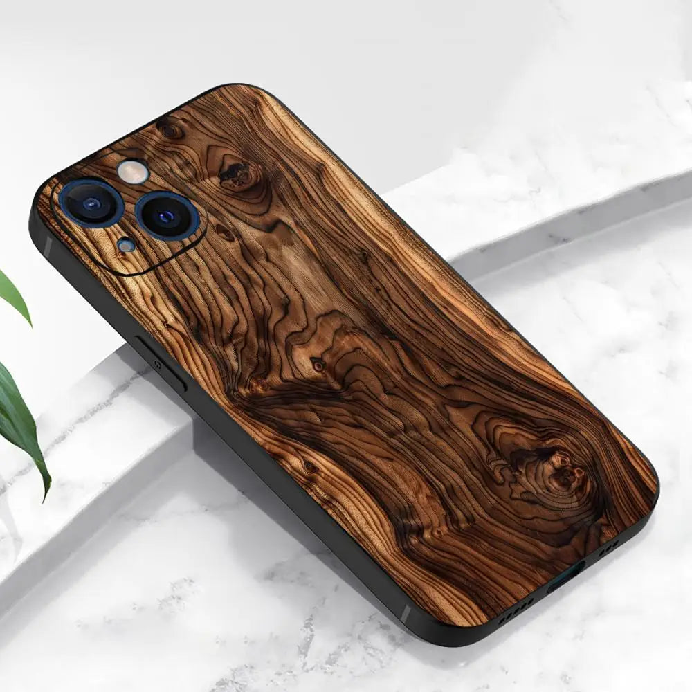 Kreative Handyhülle mit Holzmaserungsmuster, geeignet für iPhone 17, 16, 15, 14, 13, 12, 11, Pro/Max/Plus, All-Inclusive-Frosted-Softshell