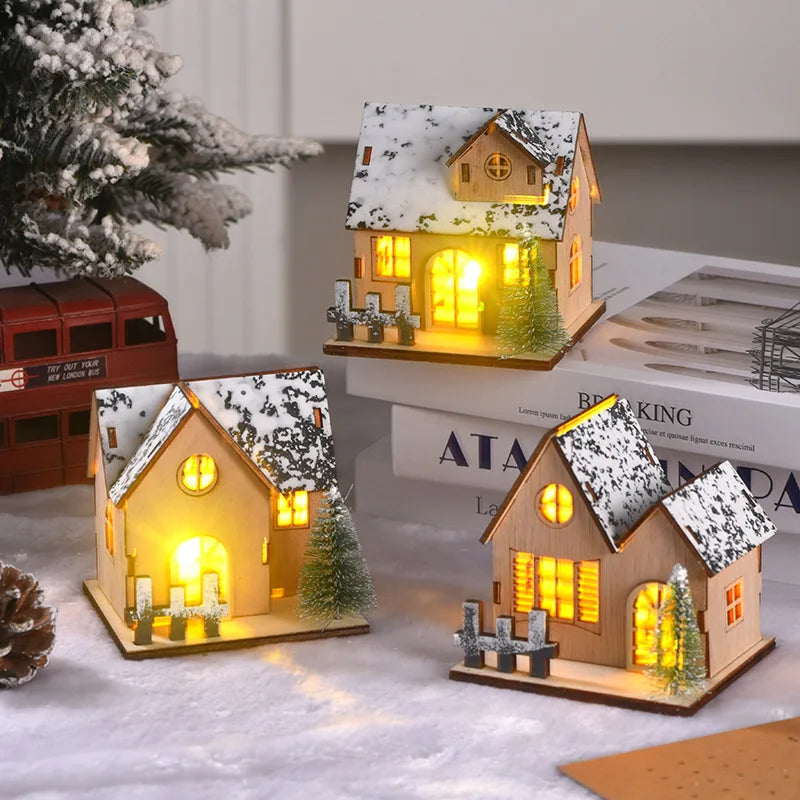 Weihnachts-Holzhaus, leuchtende Hütte für frohe Weihnachten, LED-Licht, Zuhause, DIY, Weihnachtsbaumschmuck, Kindergeschenke, 2026 Neujahr