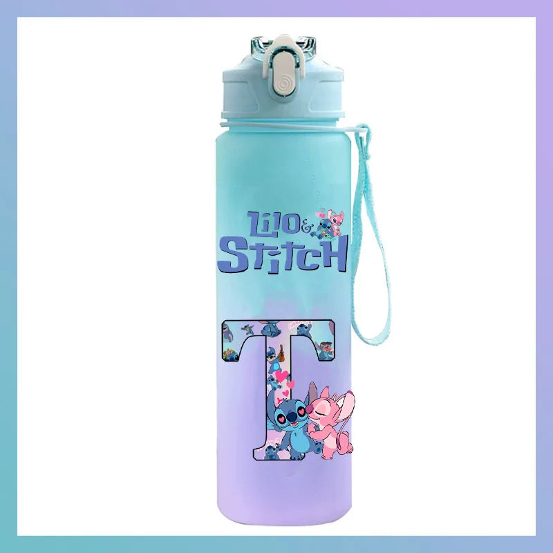 750 ml Lilo Stitch Brief A-Z Gedruckt Wasser Flasche Große Kapazität Trinken Tragbare Anime Outdoor Sport Wasser Tasse KINDER geschenk Gym