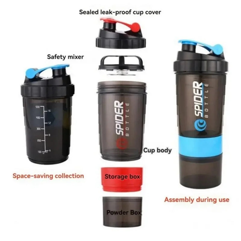 Schüttel becher Lebensmittel qualität mit Pulver box drei schicht iger Schüttel becher Protein pulver Fitness Sport Shake Misch wasserglas