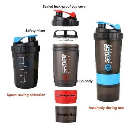 Schüttel becher Lebensmittel qualität mit Pulver box drei schicht iger Schüttel becher Protein pulver Fitness Sport Shake Misch wasserglas