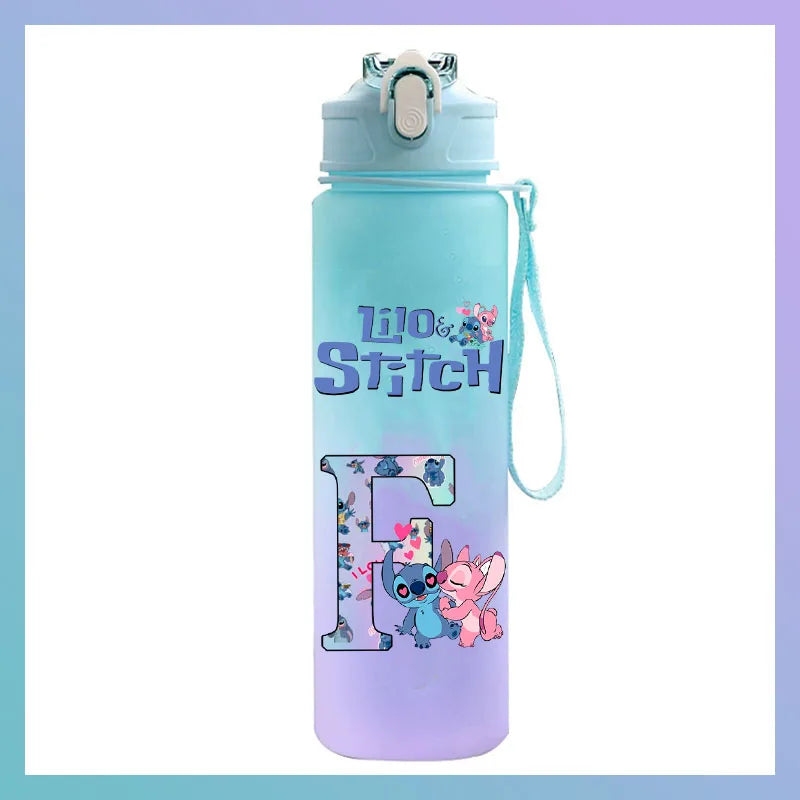 750 ml Lilo Stitch Brief A-Z Gedruckt Wasser Flasche Große Kapazität Trinken Tragbare Anime Outdoor Sport Wasser Tasse KINDER geschenk Gym