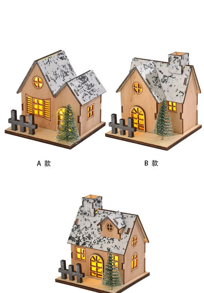 Weihnachts-Holzhaus, leuchtende Hütte für frohe Weihnachten, LED-Licht, Zuhause, DIY, Weihnachtsbaumschmuck, Kindergeschenke, 2026 Neujahr