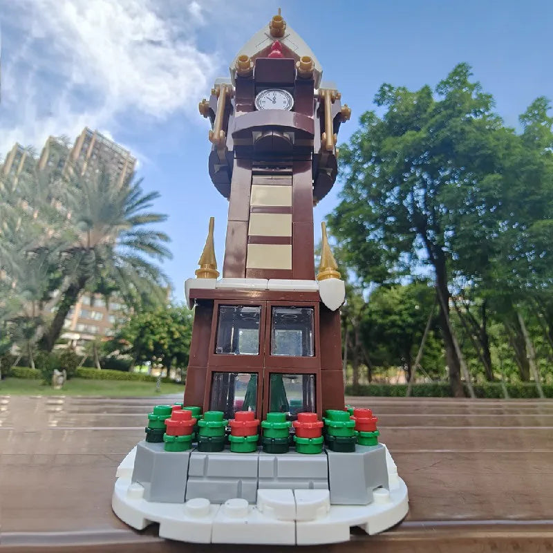 345PCS MOC Weihnachten Straße Uhr Turm Bausteine Stadt Platz Kalender Glocke Turm Architektur Ziegel Spielzeug Weihnachten Geschenk