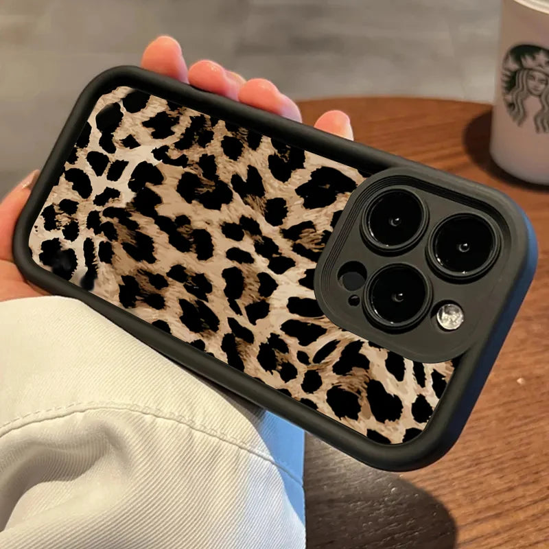 Mode Sexy Braun Leopard Silikon Soft Case Für iPhone 13 14 Pro Max 11 12 Mini 15 16 Plus SE2022 7 8 X XS XR Stoßfest Abdeckung
