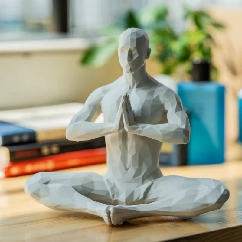 3D-gedruckte meditierende Mannfigur, minimalistische Heimdekoration, Statue für Wohnzimmer, Desktop-Ornament, einzigartiger spiritueller Dekor-Akzent