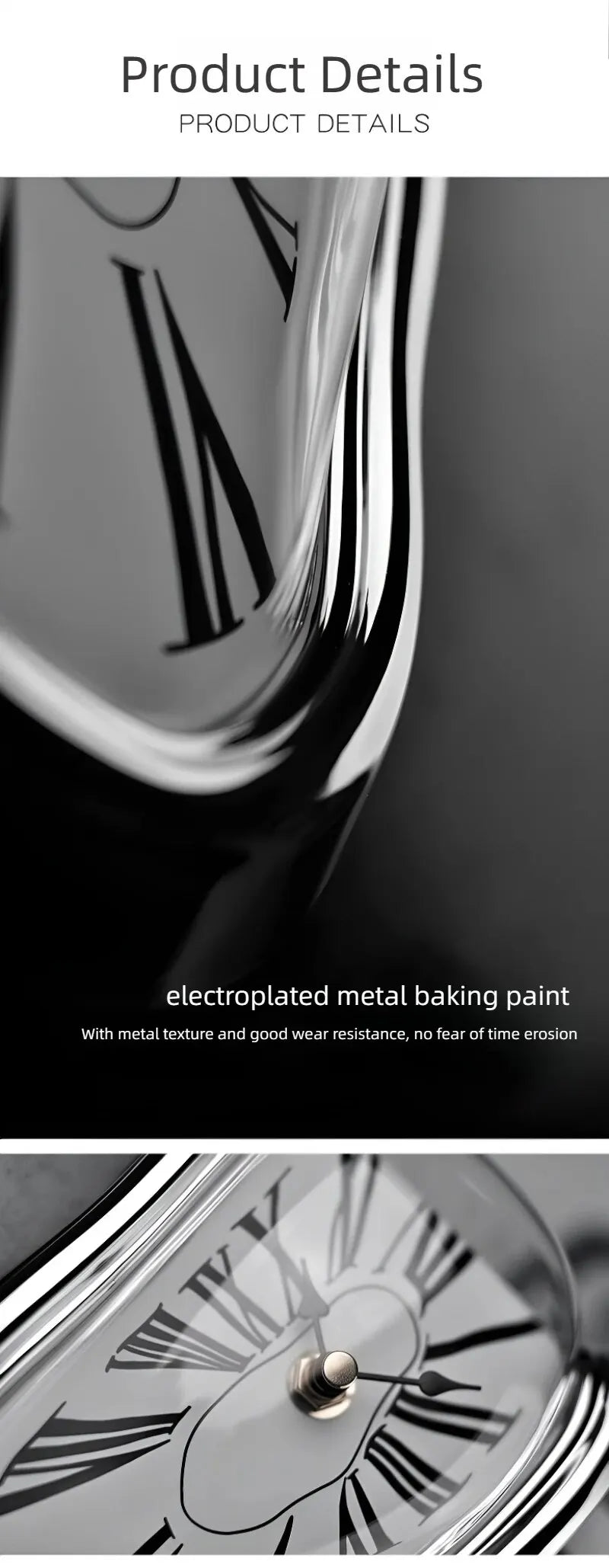 Vintage Silber gedrehte Schmelzuhr kreative schmelzende rechtwinklige stille Uhr Dekoration Home Office