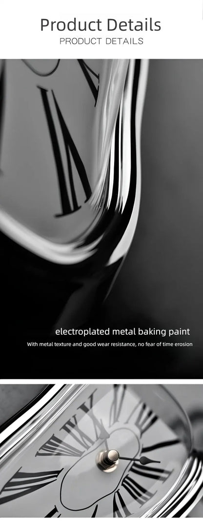 Vintage Silber gedrehte Schmelzuhr kreative schmelzende rechtwinklige stille Uhr Dekoration Home Office