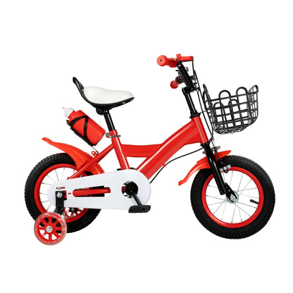 12" rotes Fahrrad mit Stützrädern, verstellbarer Sitz und Lenker, Sicherheitsbremsen, blinkende Räder für Kinder von 2–4 Jahren