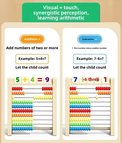 Klassisches pädagogisches Mathe-Zählspielzeug aus Holz mit 10 Reihen, 100 Perlen mit Zählstäben, Zahlen- und Alphabet-Karte, Vorschul-Mathe-Lernen