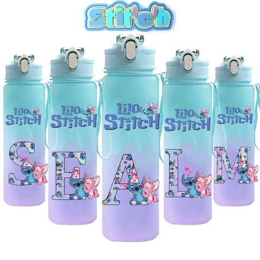 750 ml Lilo Stitch Brief A-Z Gedruckt Wasser Flasche Große Kapazität Trinken Tragbare Anime Outdoor Sport Wasser Tasse KINDER geschenk Gym