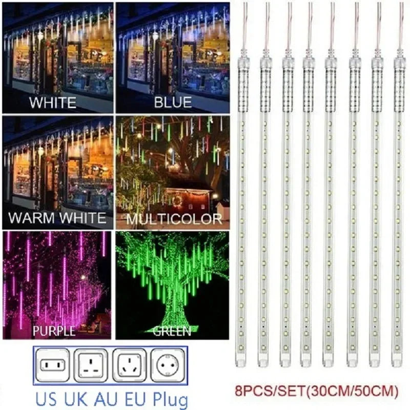 30 cm/50 cm Wasserdichte Meteorschauer Regen 8 Röhre LED Lichterketten Für Outdoor Urlaub Weihnachten Dekoration Baum EU/US/AU/UK Stecker