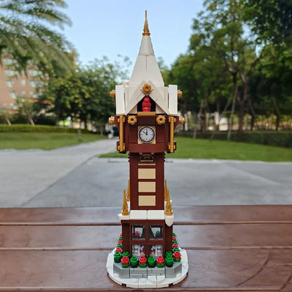 345PCS MOC Weihnachten Straße Uhr Turm Bausteine Stadt Platz Kalender Glocke Turm Architektur Ziegel Spielzeug Weihnachten Geschenk