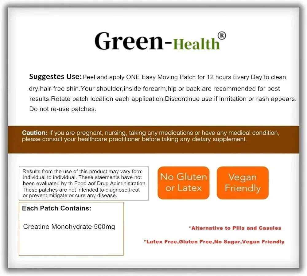 Kreatin-Monohydrat-Transdermal-Pflaster für Muskelwachstum, erhöhte Stärke, verbesserter Energieausgang 30-Pflaster